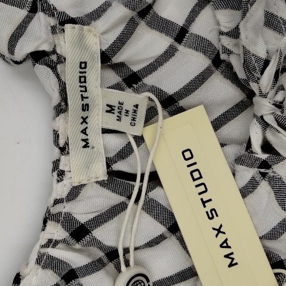 Max Studio Nordstrom blouse top black white check ruffle sleeve size medium - Picture 7 of 10